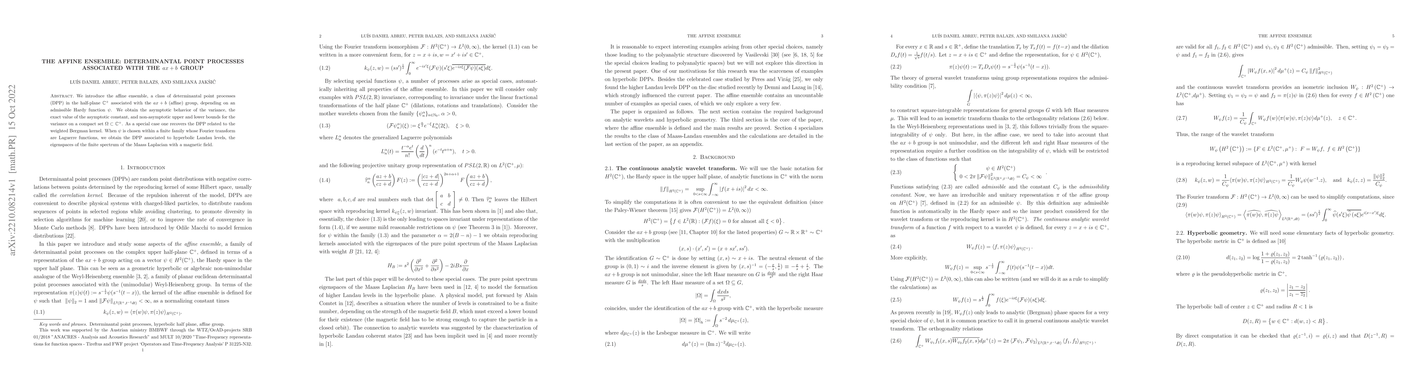 Thumbnail for The affine ensemble: determinantal point processes associated with the
  ax+b group