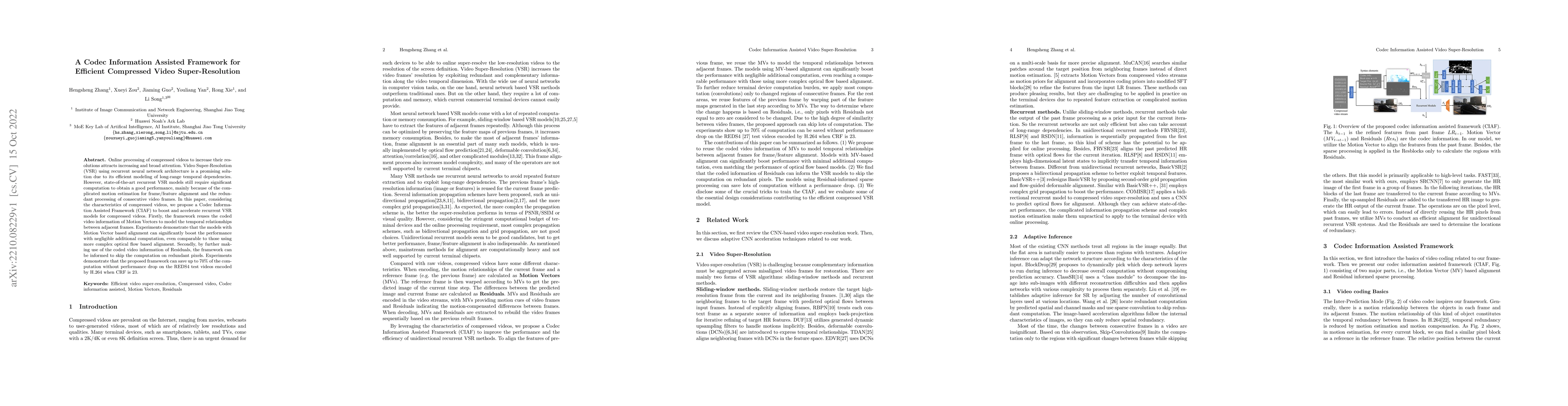 Thumbnail for A Codec Information Assisted Framework for Efficient Compressed Video
  Super-Resolution