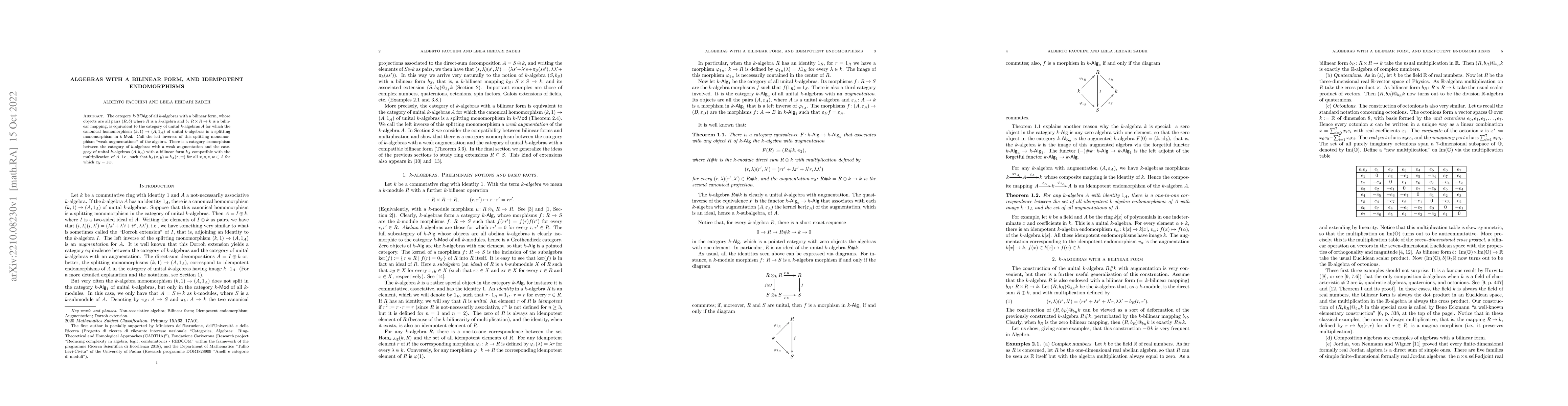 Thumbnail for Algebras with a bilinear form, and Idempotent endomorphisms