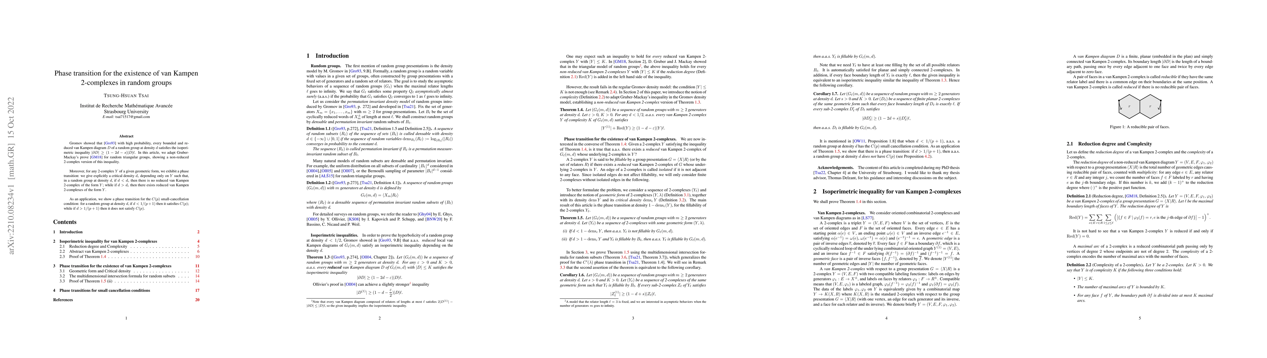 Thumbnail for Phase transition for the existence of van Kampen 2-complexes in random
  groups