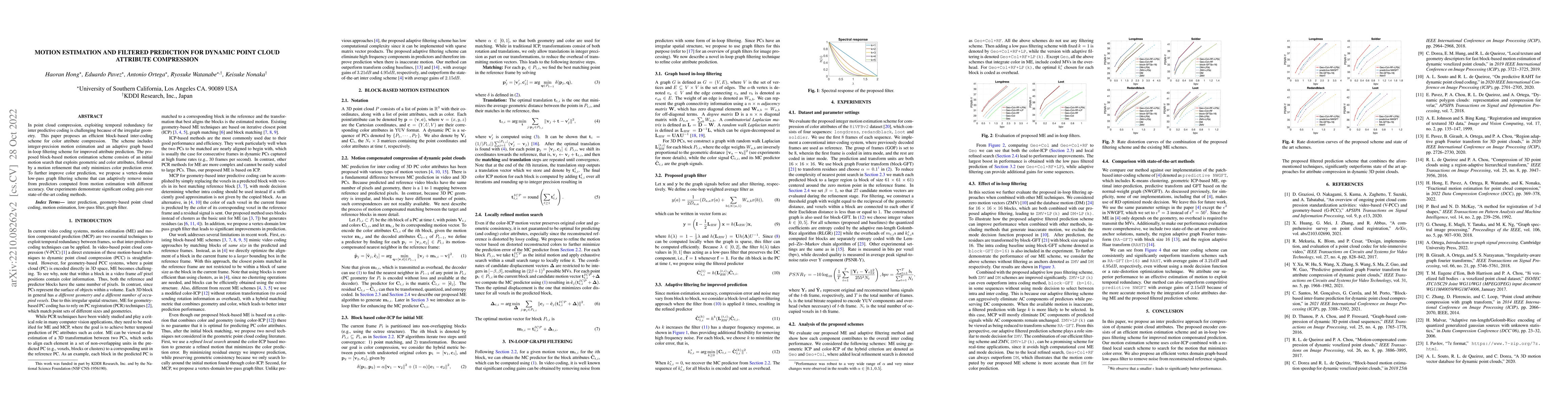 Thumbnail for Motion estimation and filtered prediction for dynamic point cloud
  attribute compression