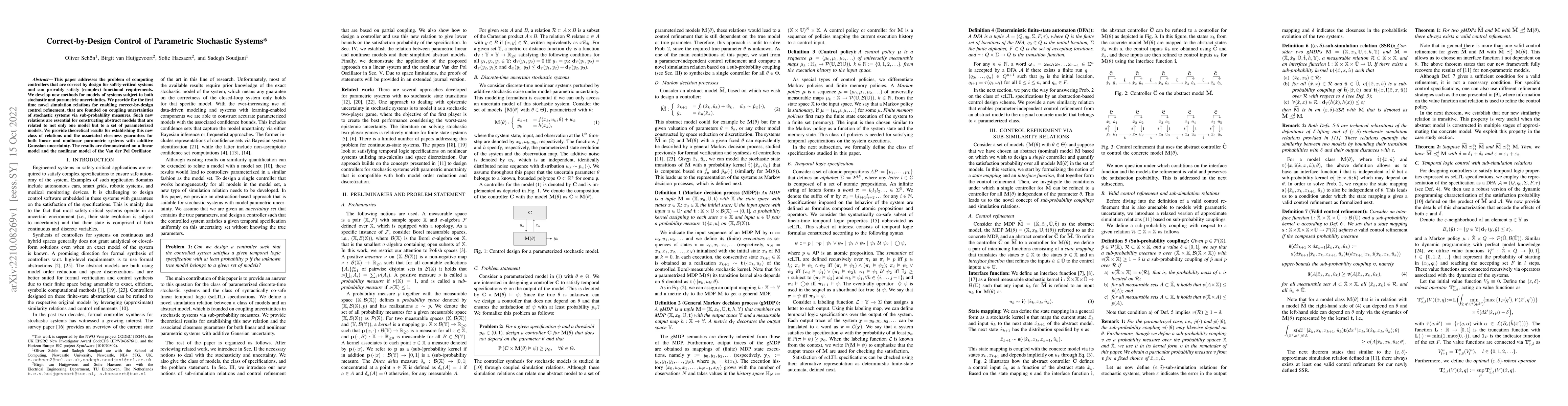 Thumbnail for Correct-by-Design Control of Parametric Stochastic Systems