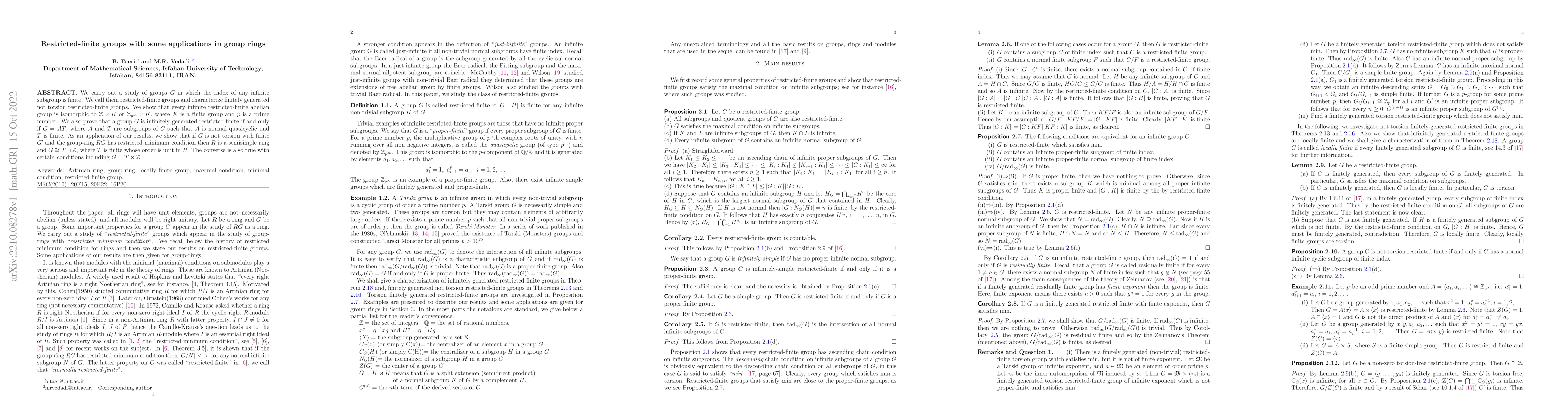 Thumbnail for Restricted-finite groups with some applications in group rings