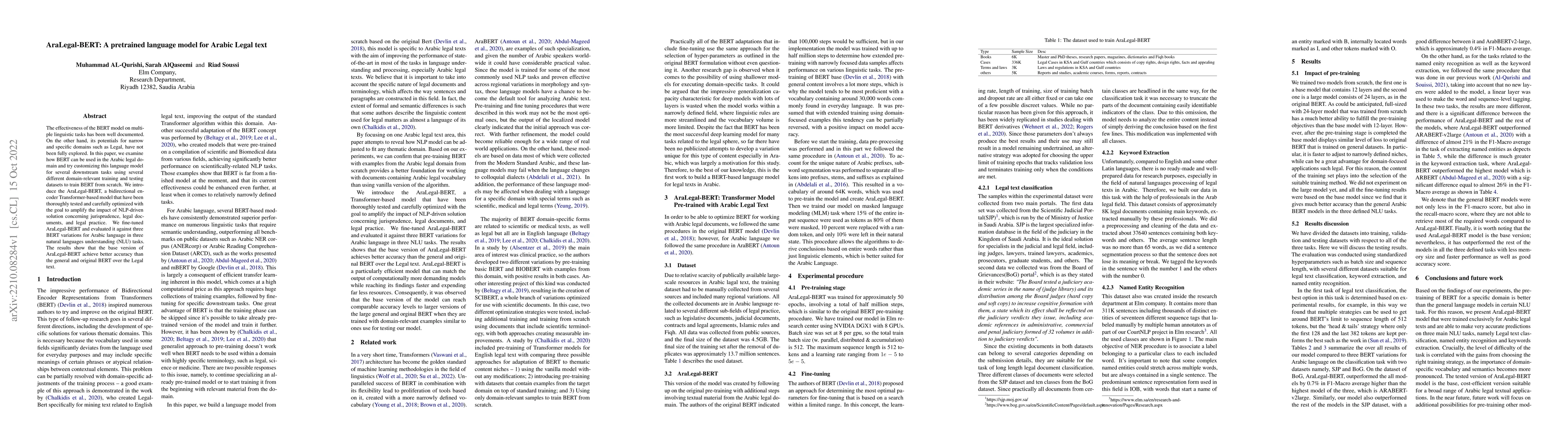 Thumbnail for AraLegal-BERT: A pretrained language model for Arabic Legal text