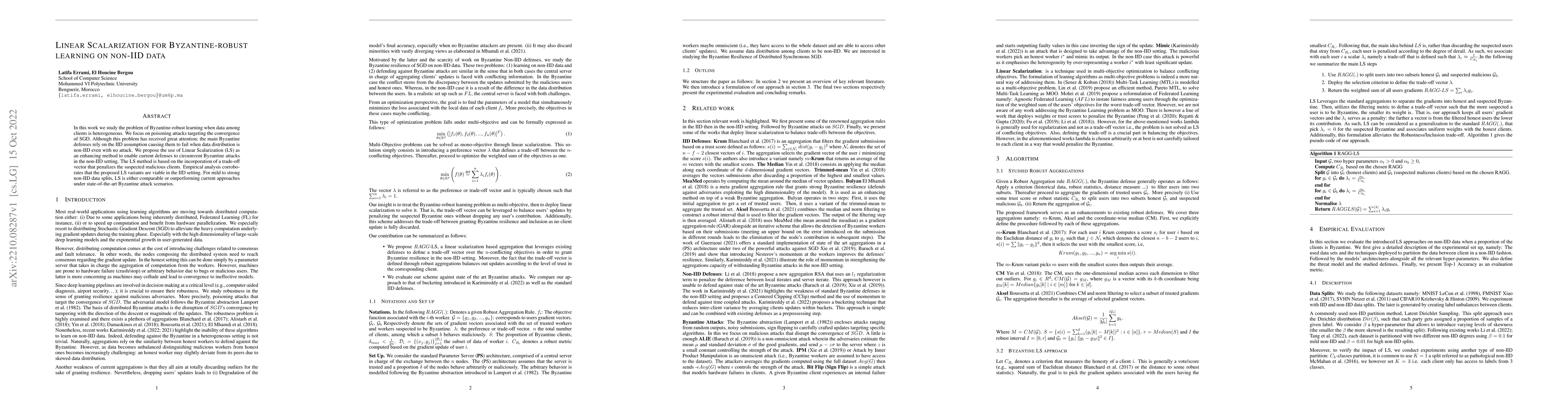 Thumbnail for Linear Scalarization for Byzantine-robust learning on non-IID data