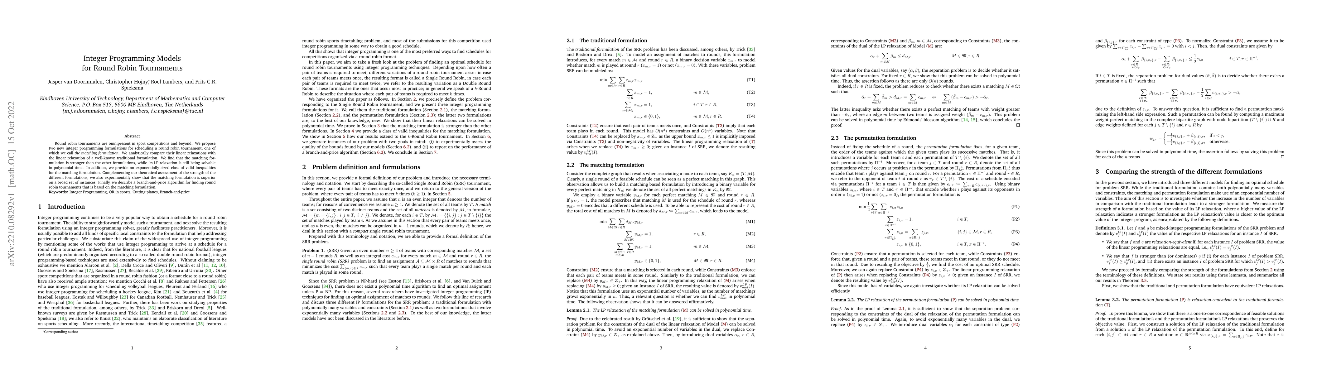 Thumbnail for Integer Programming Models for Round Robin Tournaments
