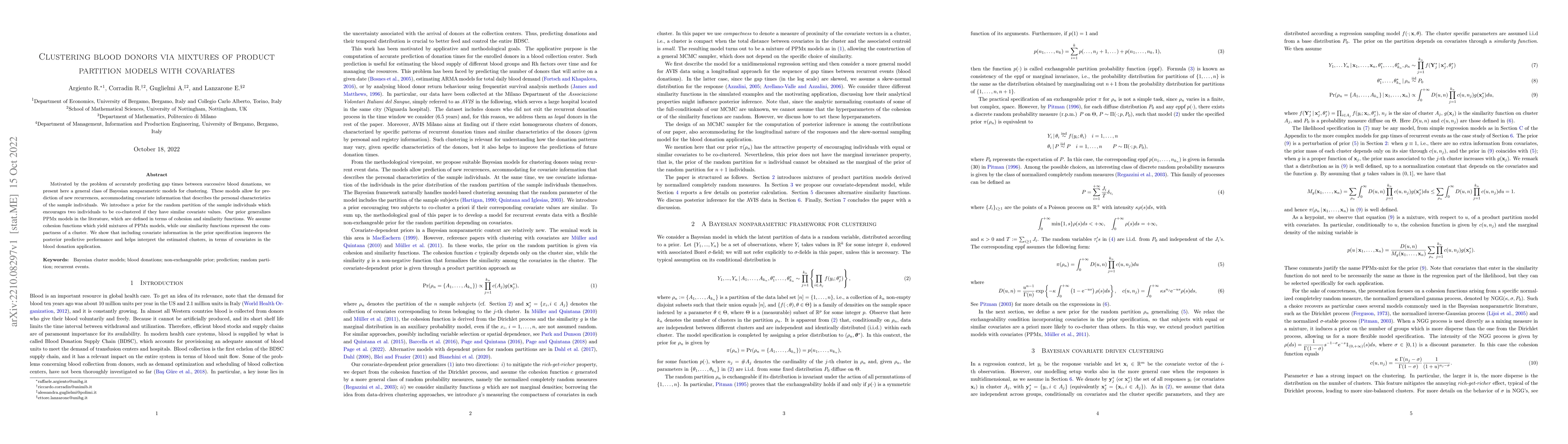 Thumbnail for Clustering blood donors via mixtures of product partition models with
  covariates