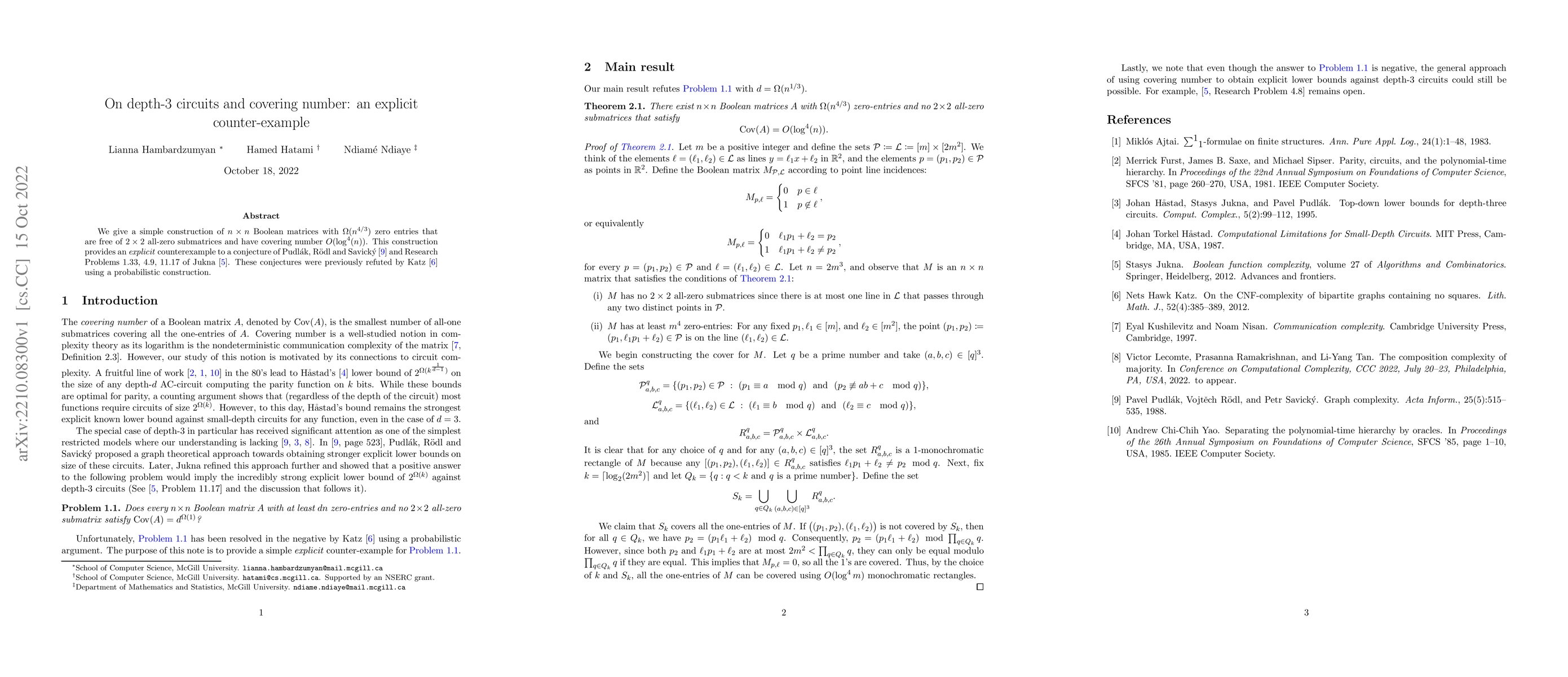 Thumbnail for On depth-3 circuits and covering number: an explicit counter-example