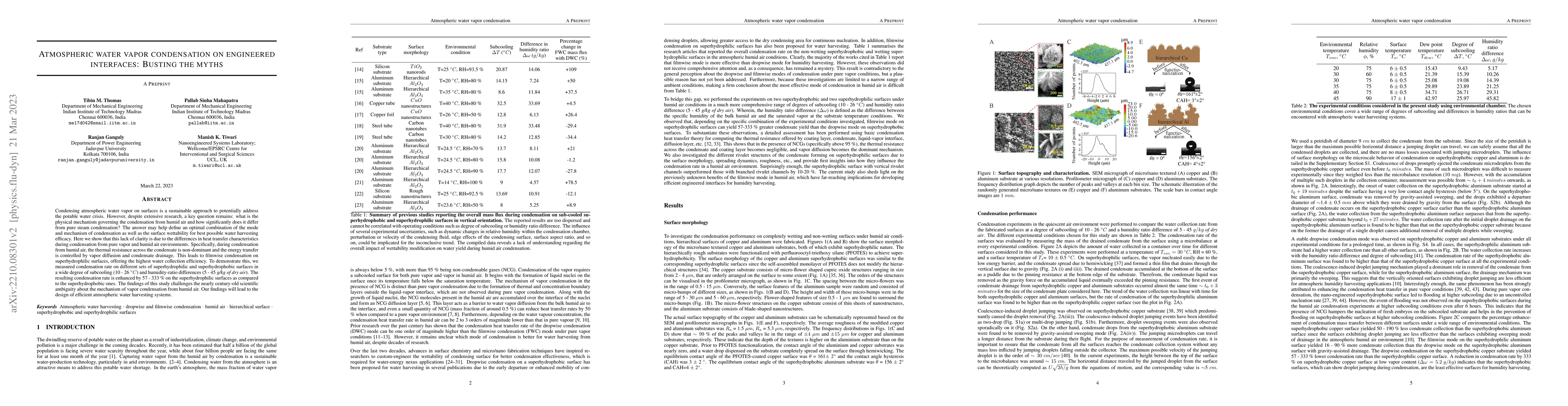 Thumbnail for Atmospheric water vapor condensation on engineered interfaces: Busting
  the myths