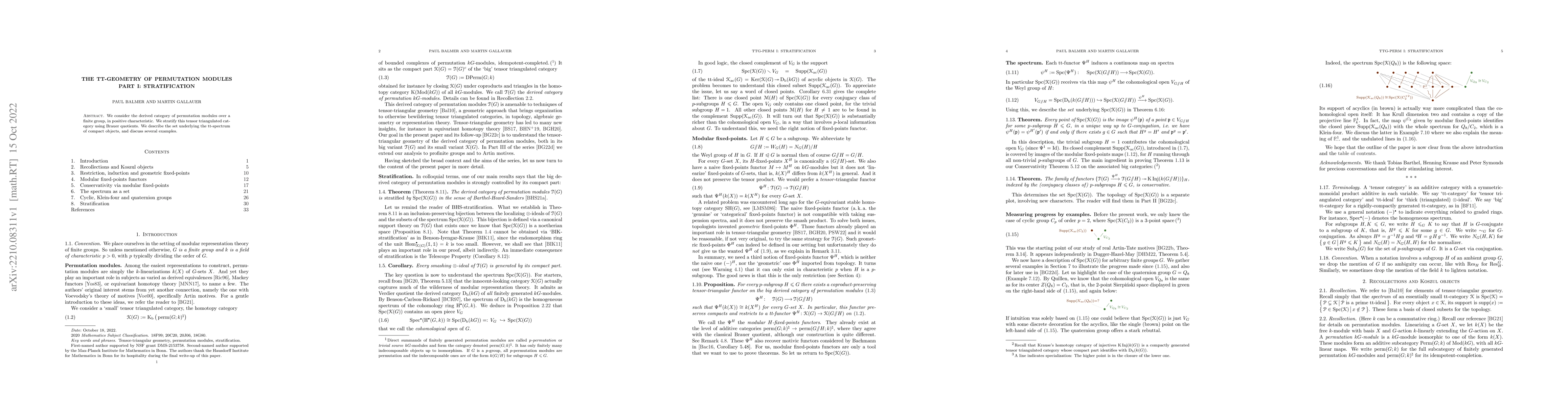 Thumbnail for The tt-geometry of permutation modules. Part I: Stratification