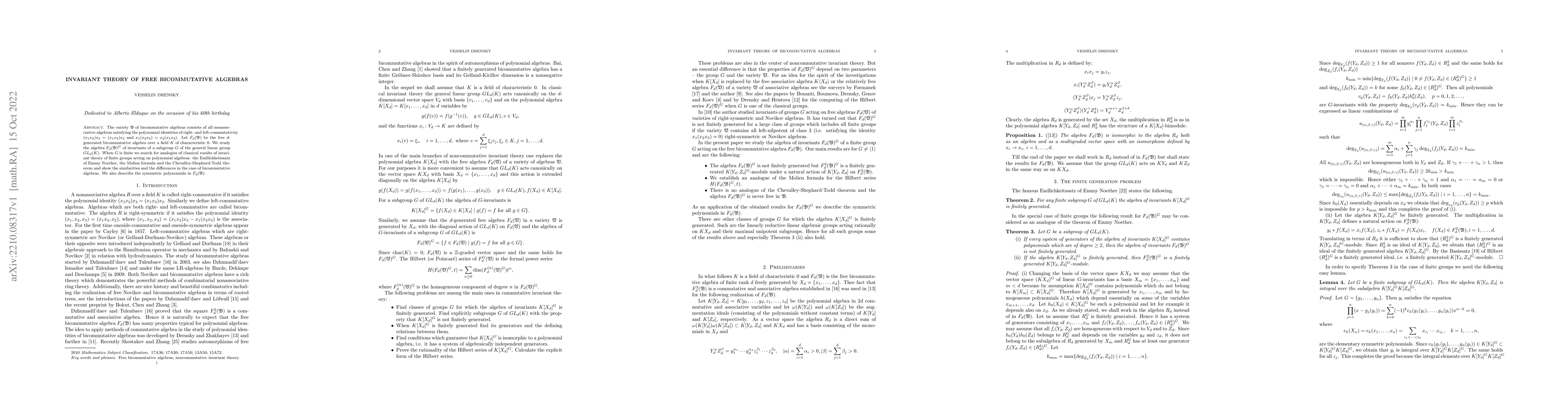 Thumbnail for Invariant theory of free bicommutative algebras