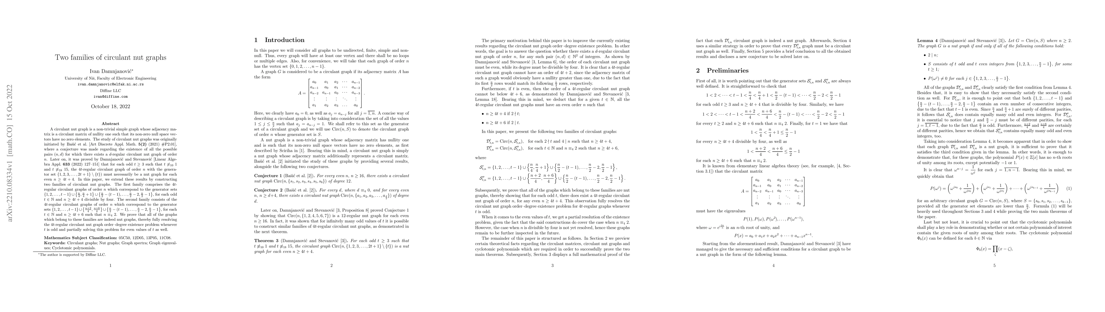 Thumbnail for Two families of circulant nut graphs