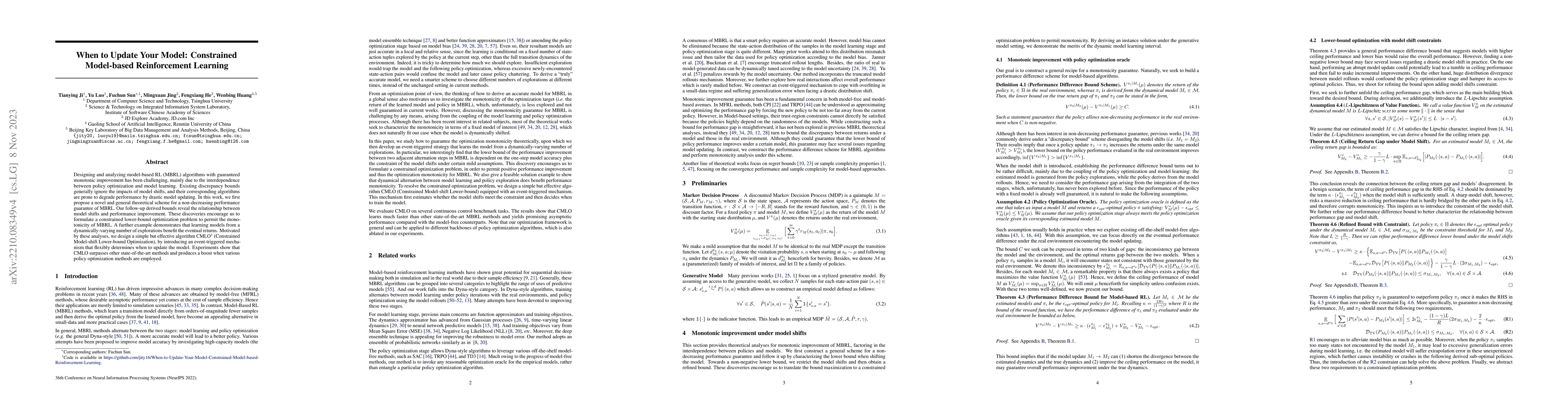 Thumbnail for When to Update Your Model: Constrained Model-based Reinforcement
  Learning