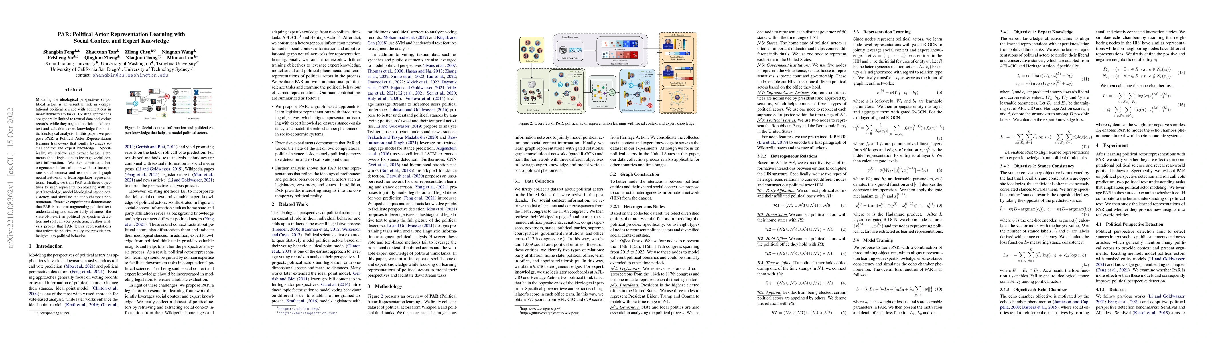 Thumbnail for PAR: Political Actor Representation Learning with Social Context and
  Expert Knowledge