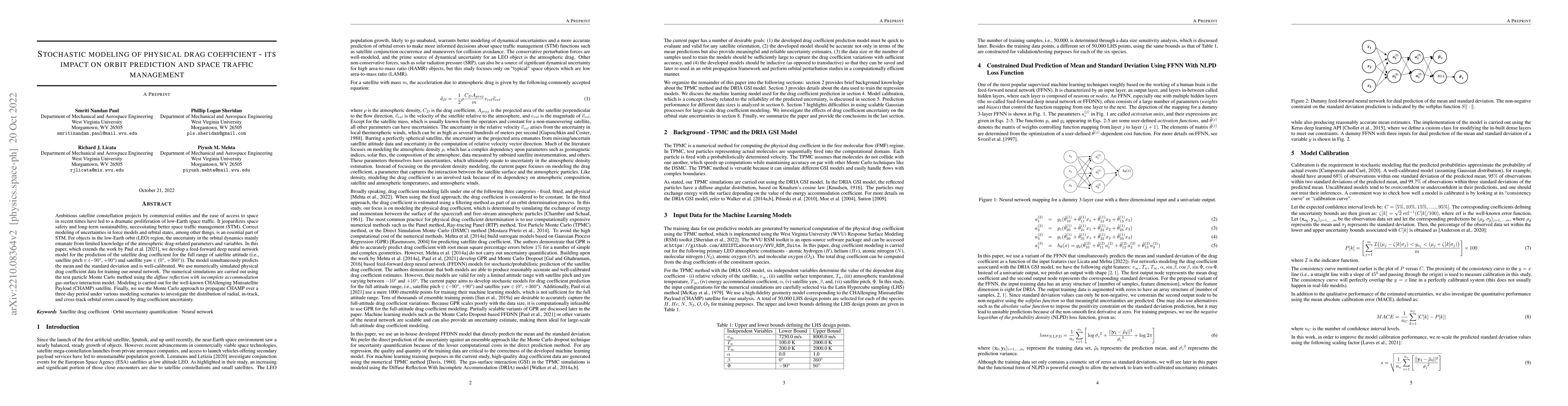 Thumbnail for Stochastic modeling of physical drag coefficient -- its impact on orbit
  prediction and space traffic management