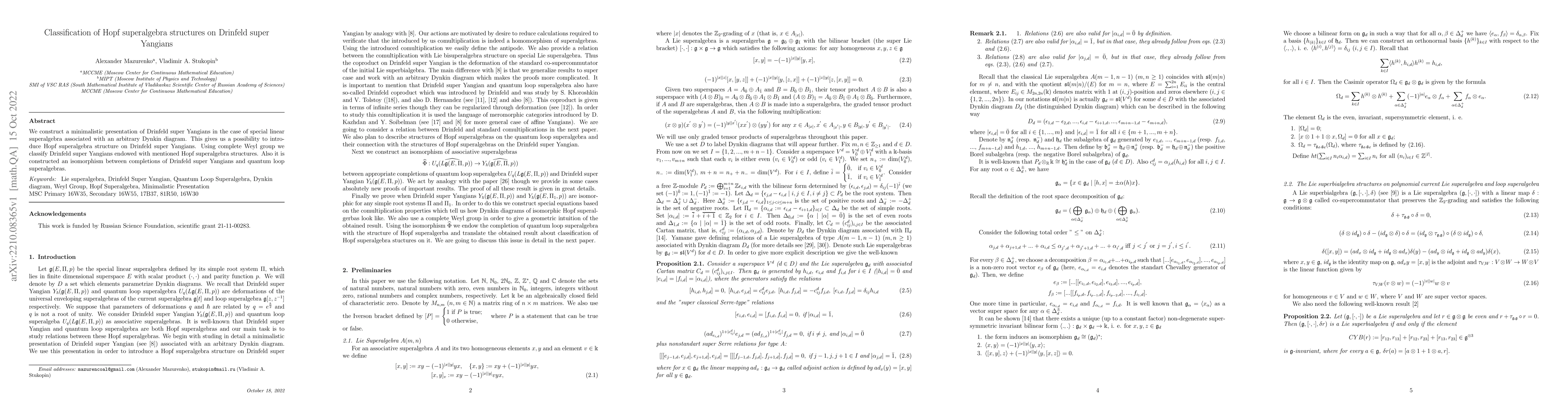 Thumbnail for Classification of Hopf superalgebra structures on Drinfeld super
  Yangians