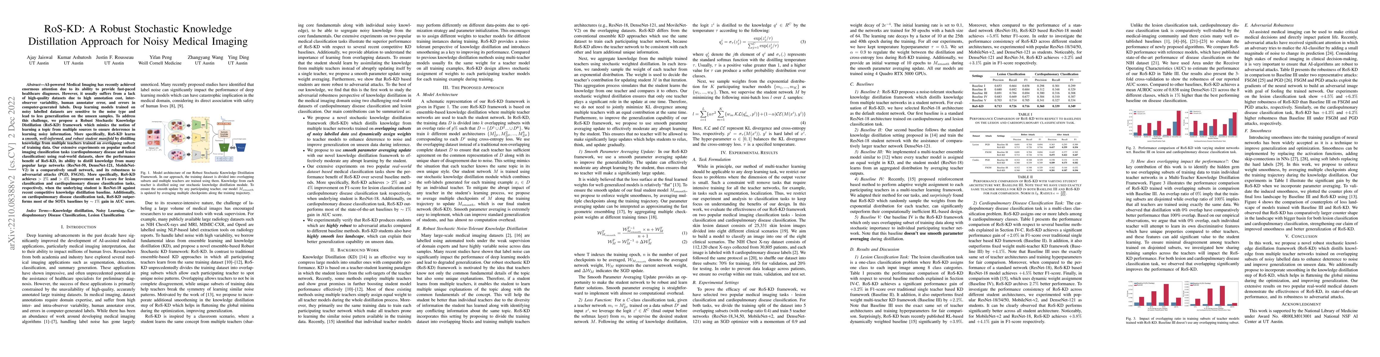 Thumbnail for RoS-KD: A Robust Stochastic Knowledge Distillation Approach for Noisy
  Medical Imaging