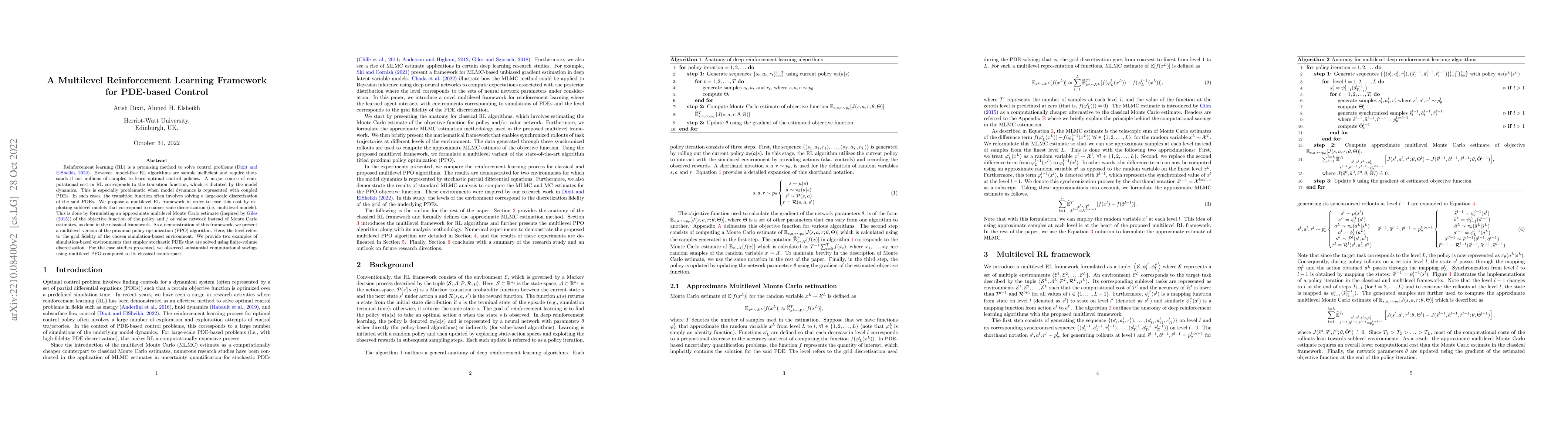 Thumbnail for A Multilevel Reinforcement Learning Framework for PDE-based Control