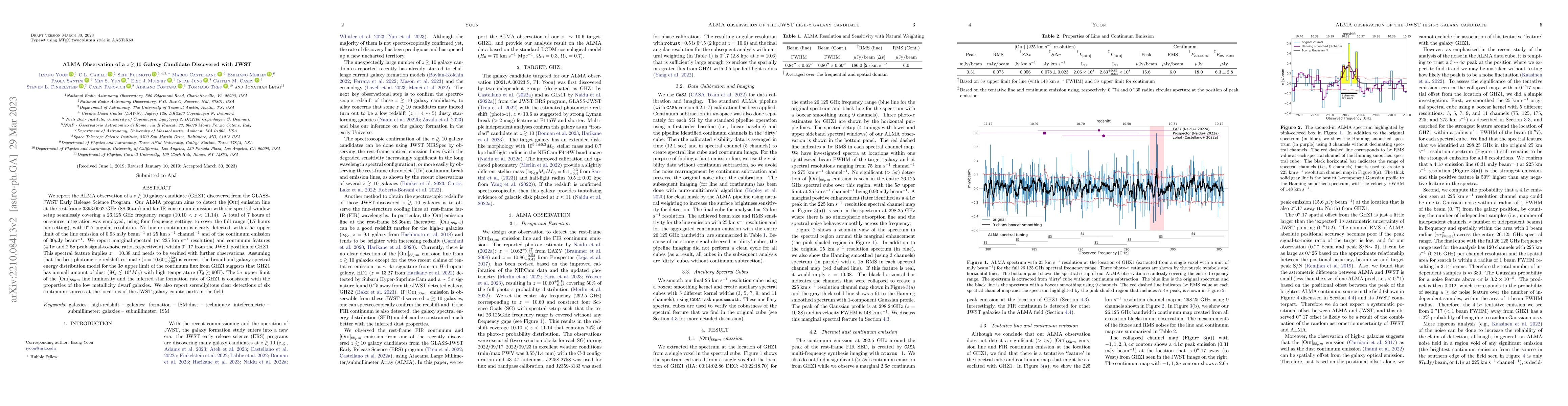 Thumbnail for ALMA Observation of a $z\gtrsim10$ Galaxy Candidate Discovered with JWST