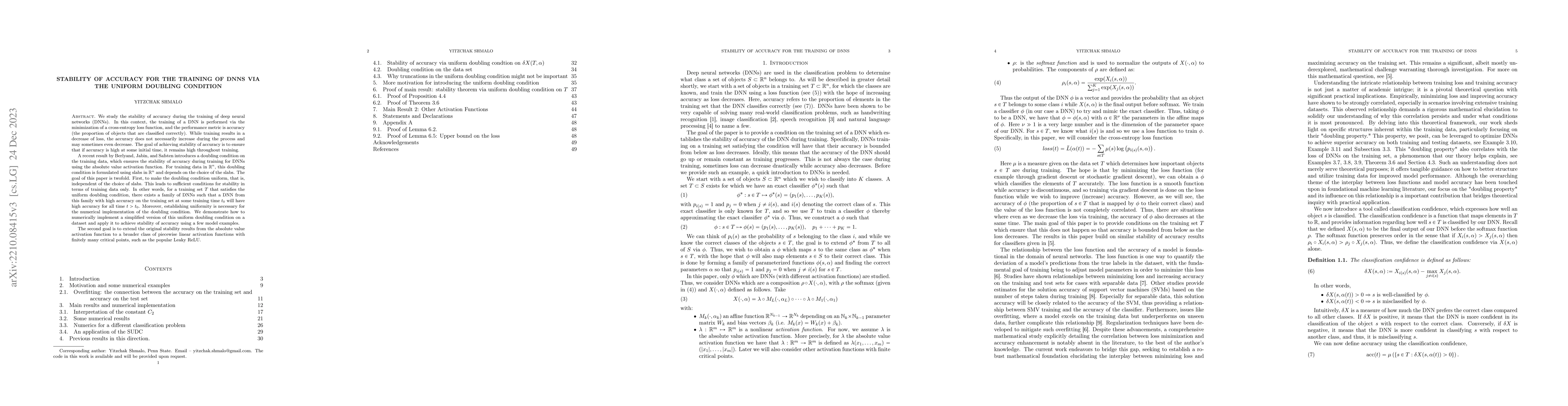 Thumbnail for Stability of Accuracy for the Training of DNNs Via the Uniform Doubling
  Condition