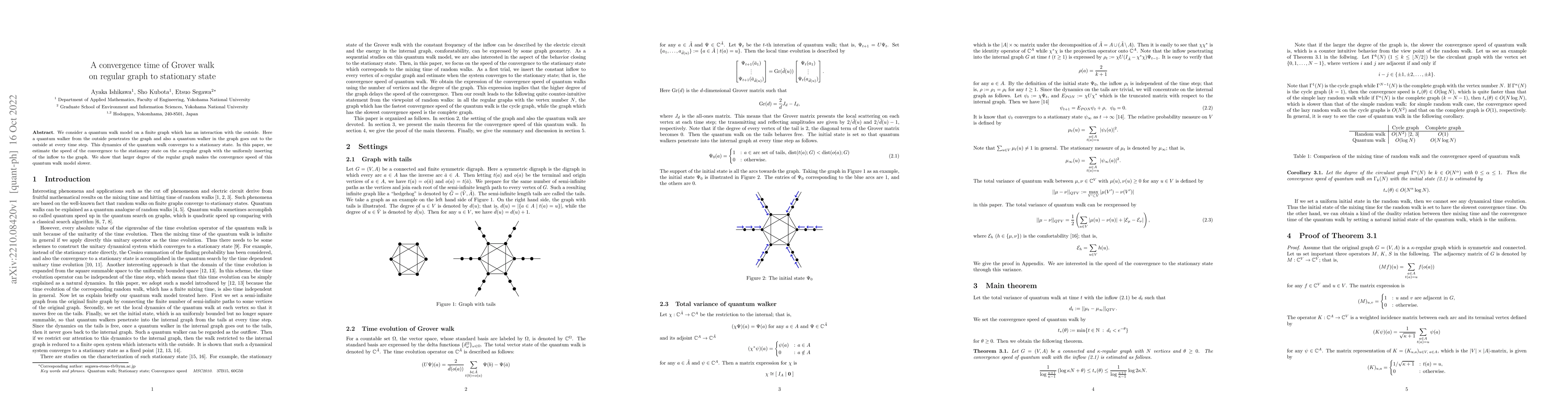 Thumbnail for A convergence time of Grover walk on regular graph to stationary state