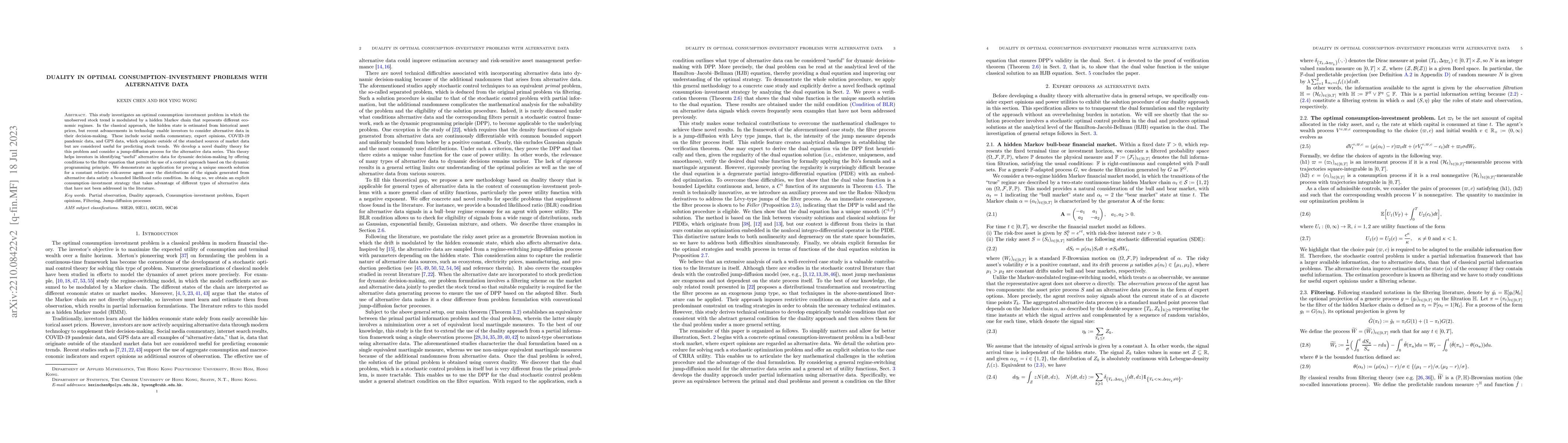 Thumbnail for Duality in optimal consumption--investment problems with alternative
  data