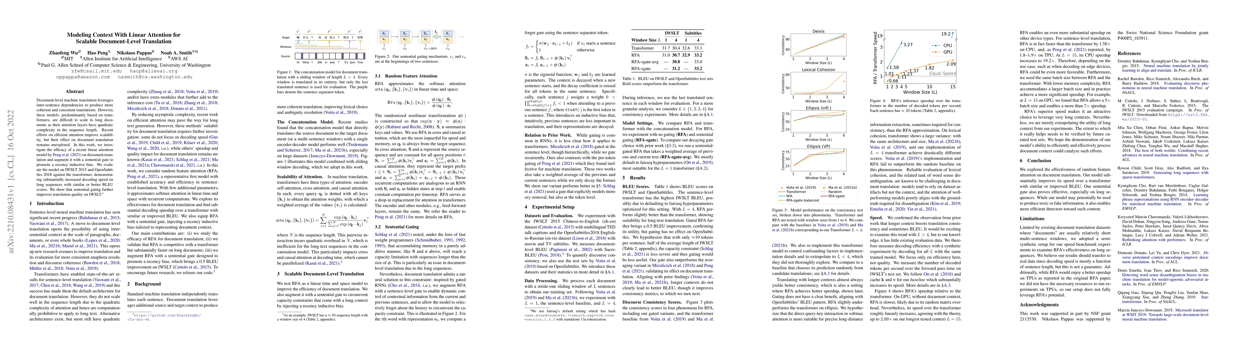 Thumbnail for Modeling Context With Linear Attention for Scalable Document-Level
  Translation