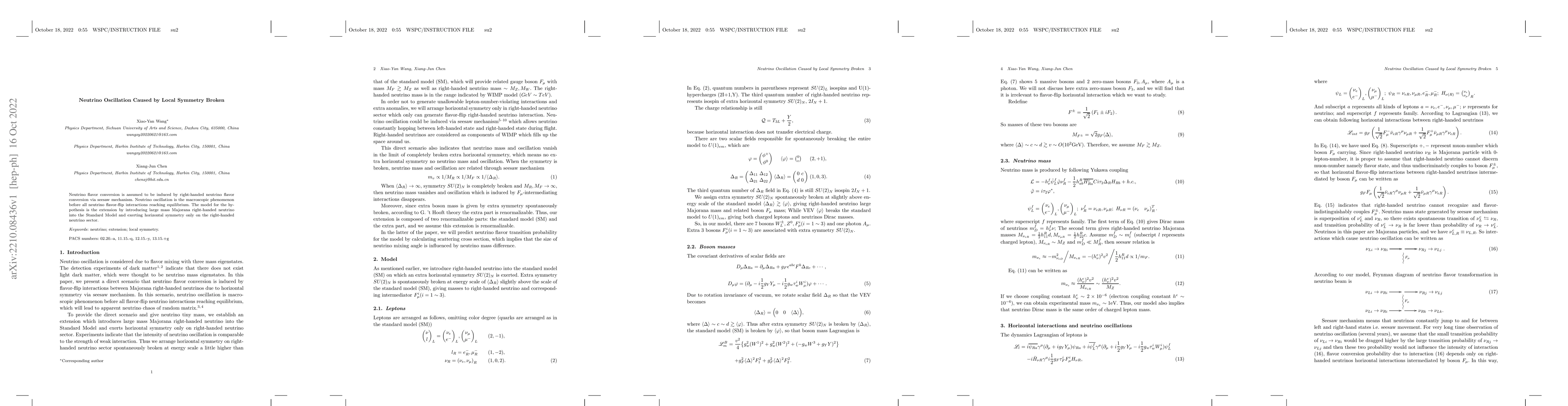Thumbnail for Neutrino Oscillation Caused by Local Symmetry Broken