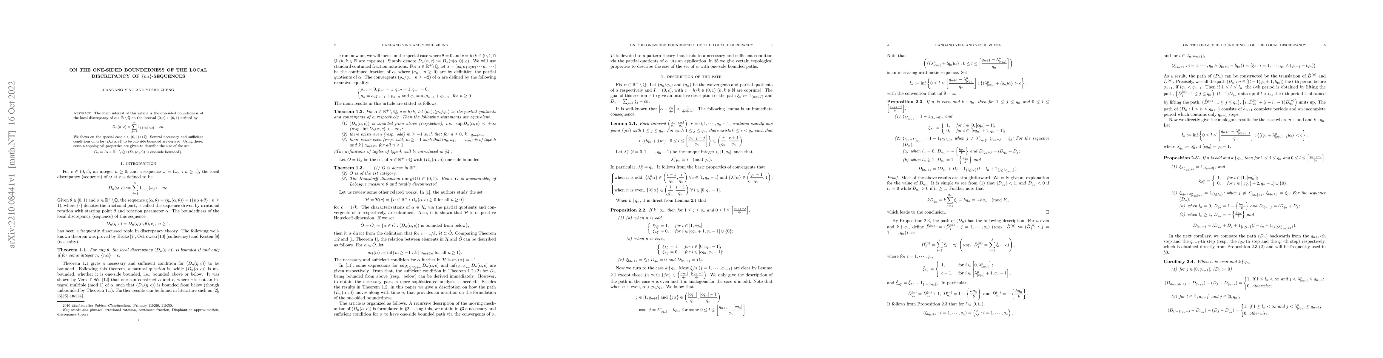 Thumbnail for On the one-sided boundedness of the local discrepancy of
  $\{n\alpha\}$-sequences