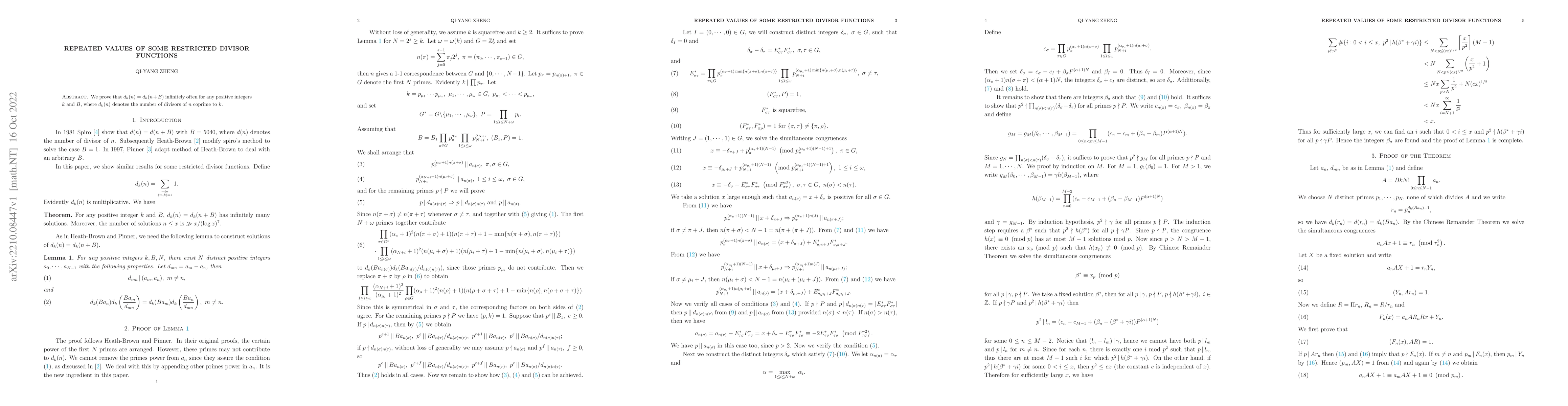 Thumbnail for Repeated values of some restricted divisor functions