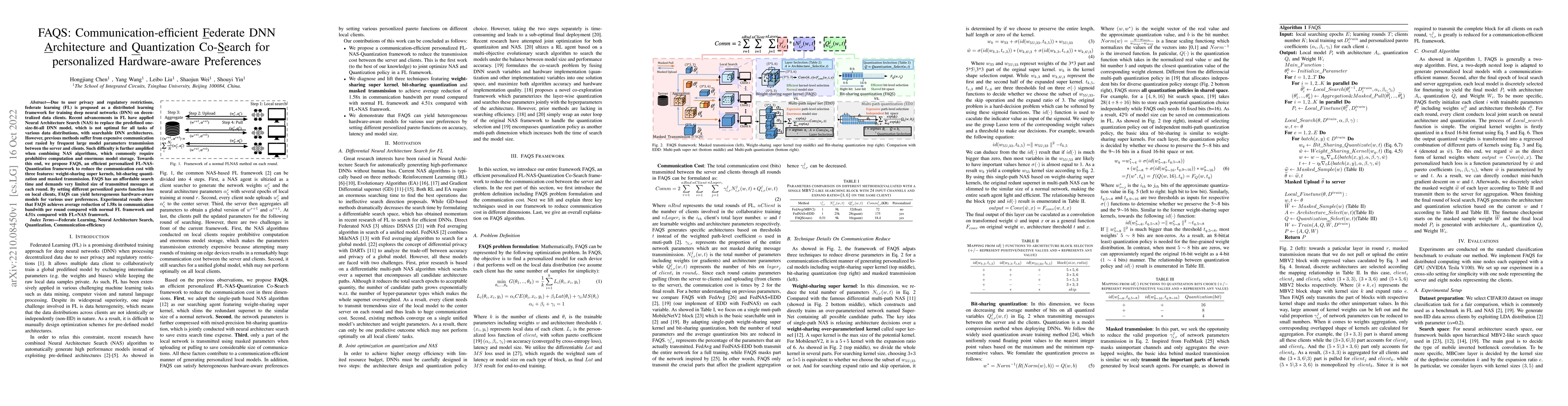 Thumbnail for FAQS: Communication-efficient Federate DNN Architecture and Quantization
  Co-Search for personalized Hardware-aware Preferences