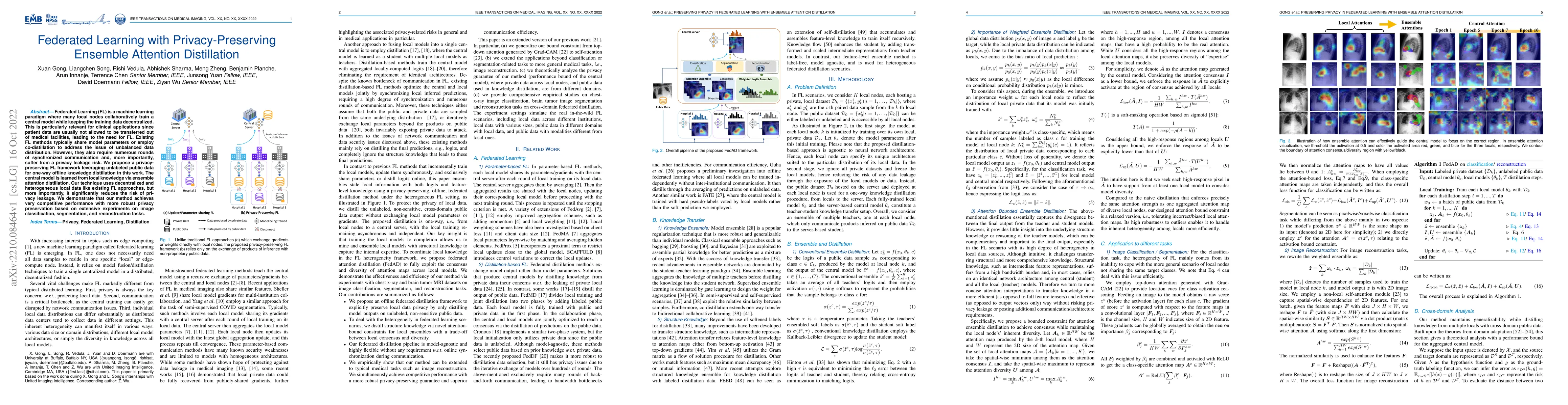 Thumbnail for Federated Learning with Privacy-Preserving Ensemble Attention
  Distillation
