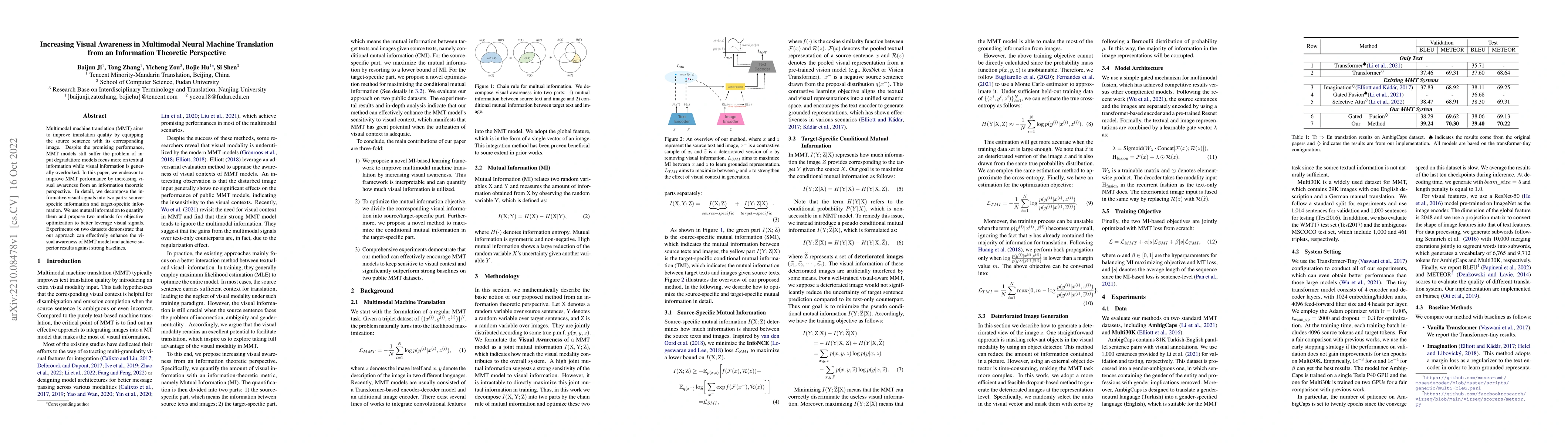 Thumbnail for Increasing Visual Awareness in Multimodal Neural Machine Translation
  from an Information Theoretic Perspective