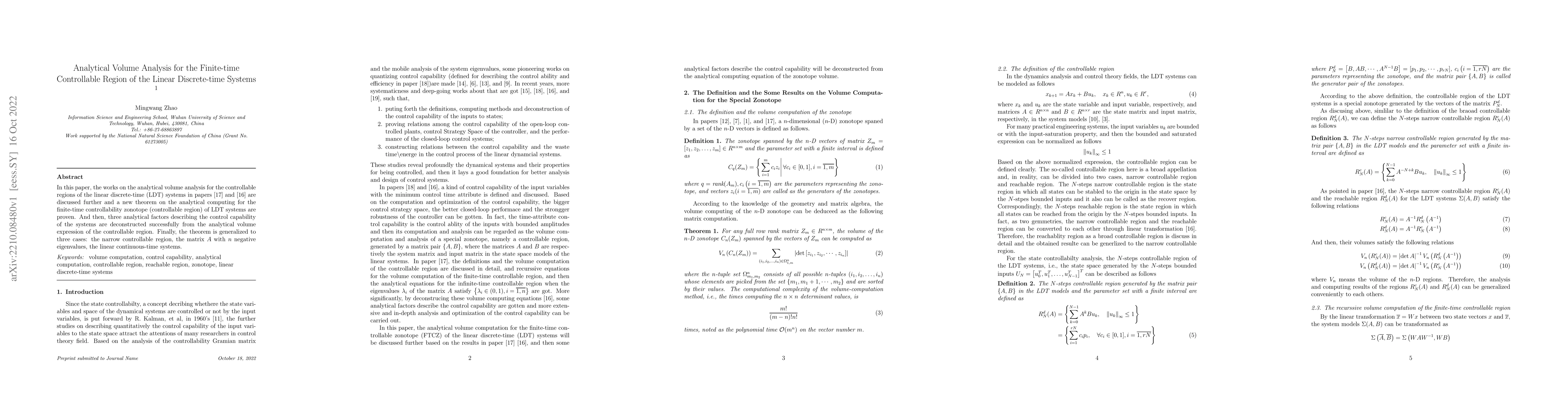 Thumbnail for Analytical Volume Analysis for the Finite-time Controllable Region of
  the Linear Discrete-time Systems