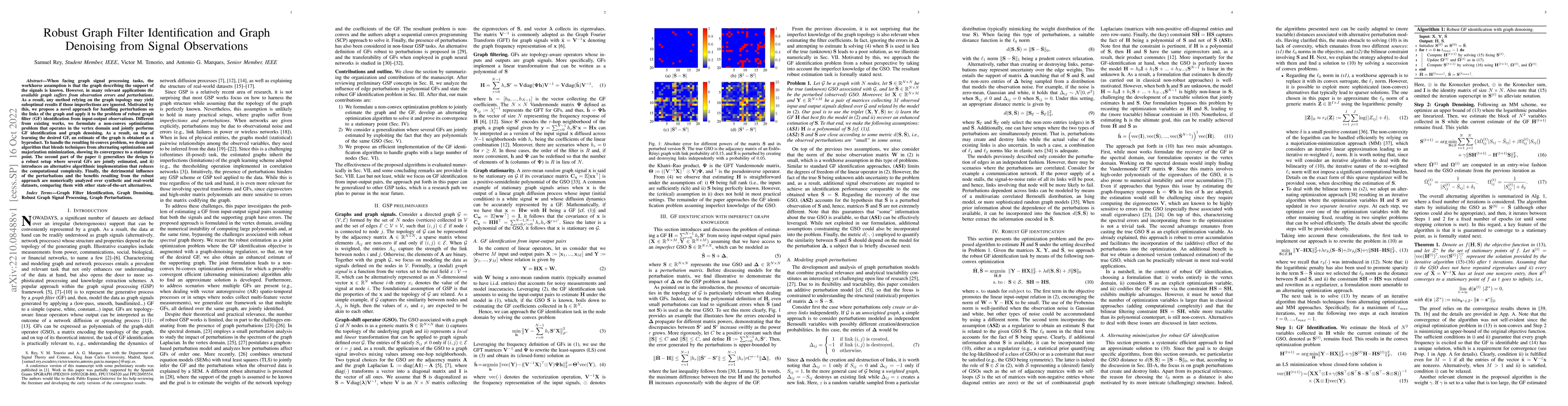 Thumbnail for Robust Graph Filter Identification and Graph Denoising from Signal
  Observations
