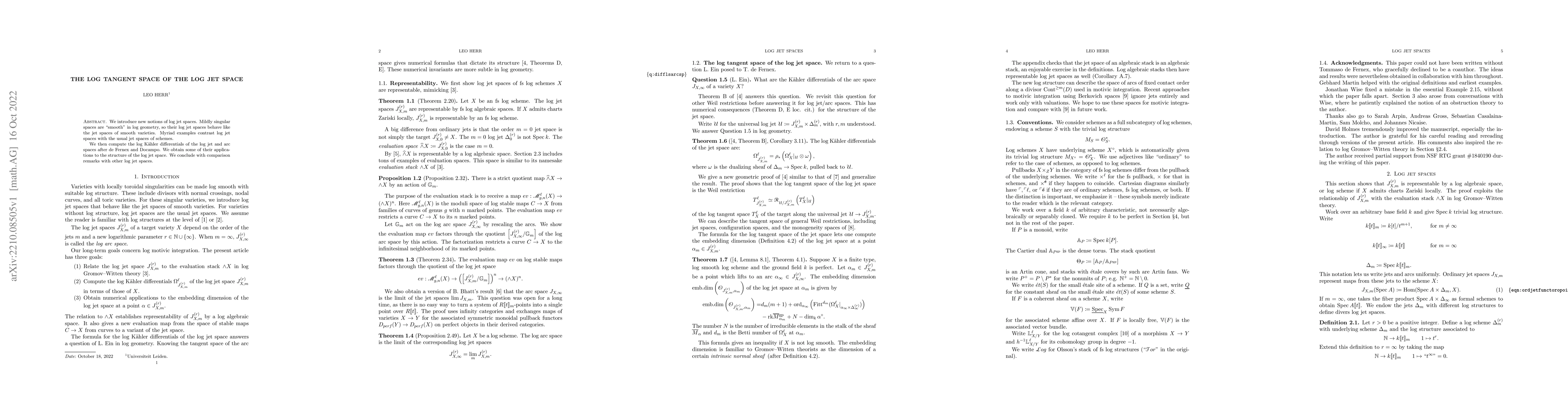 Thumbnail for The log tangent space of the log jet space