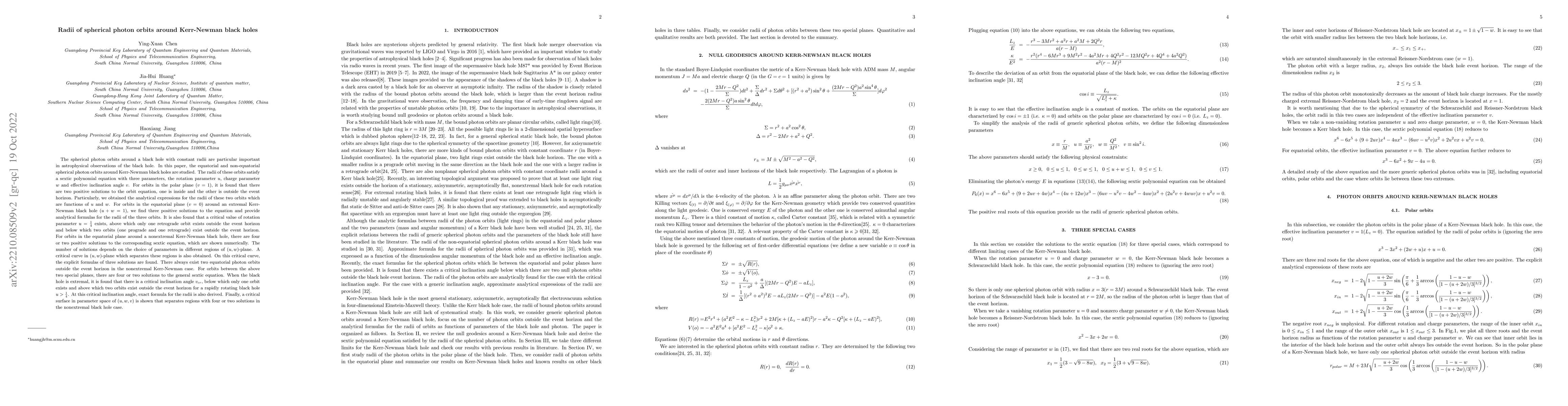 Thumbnail for Radii of spherical photon orbits around Kerr-Newman black holes