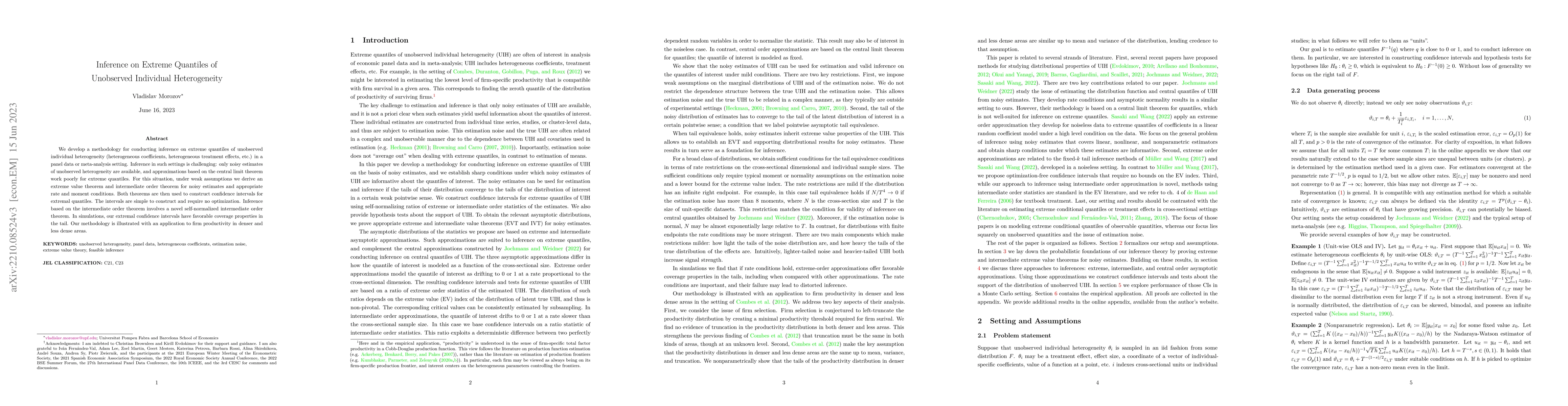 Thumbnail for Inference on Extreme Quantiles of Unobserved Individual Heterogeneity