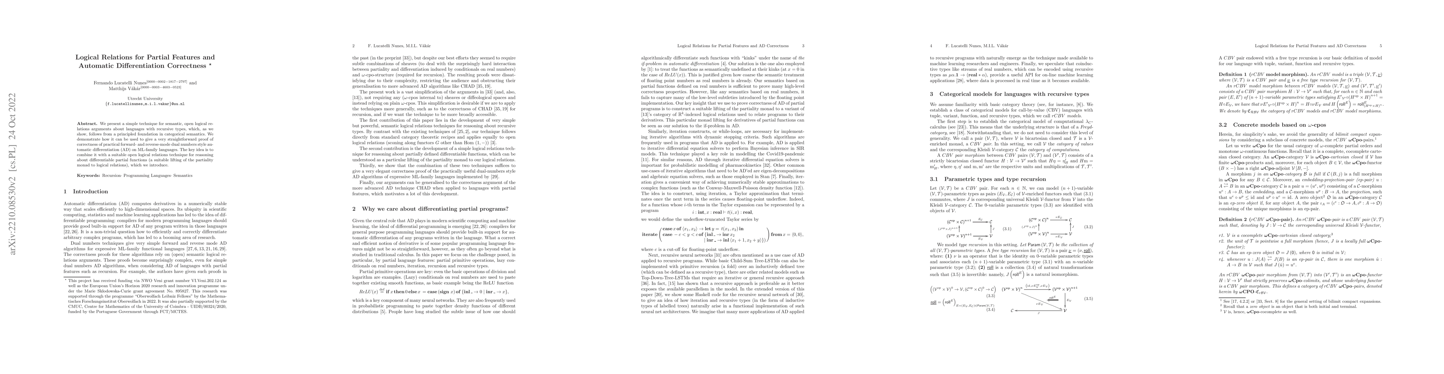 Thumbnail for Logical Relations for Partial Features and Automatic Differentiation
  Correctness