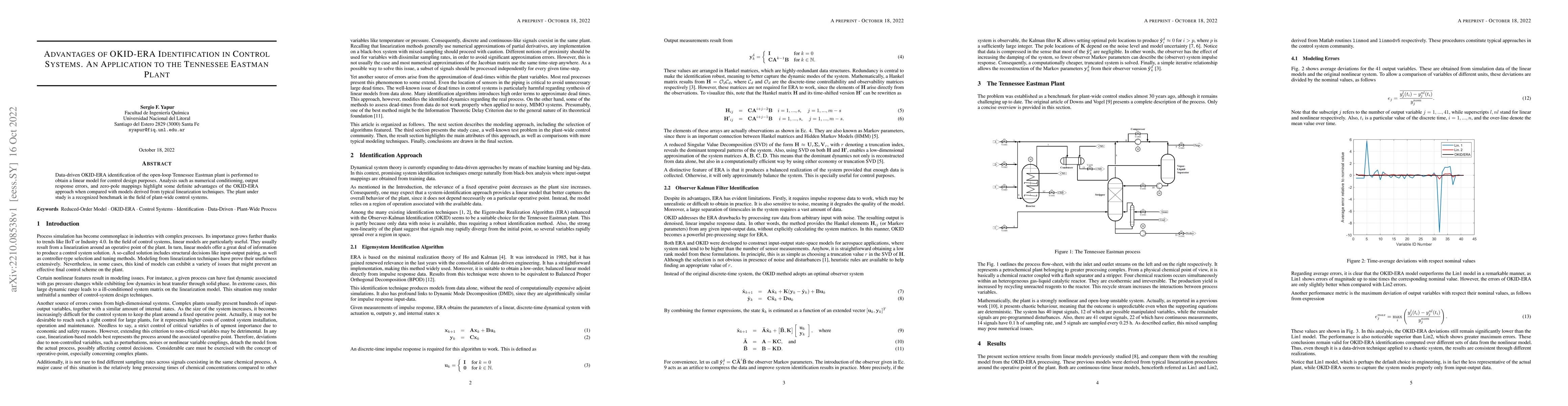 Thumbnail for Advantages of OKID-ERA Identification in Control Systems. An Application
  to the Tennessee Eastman Plant