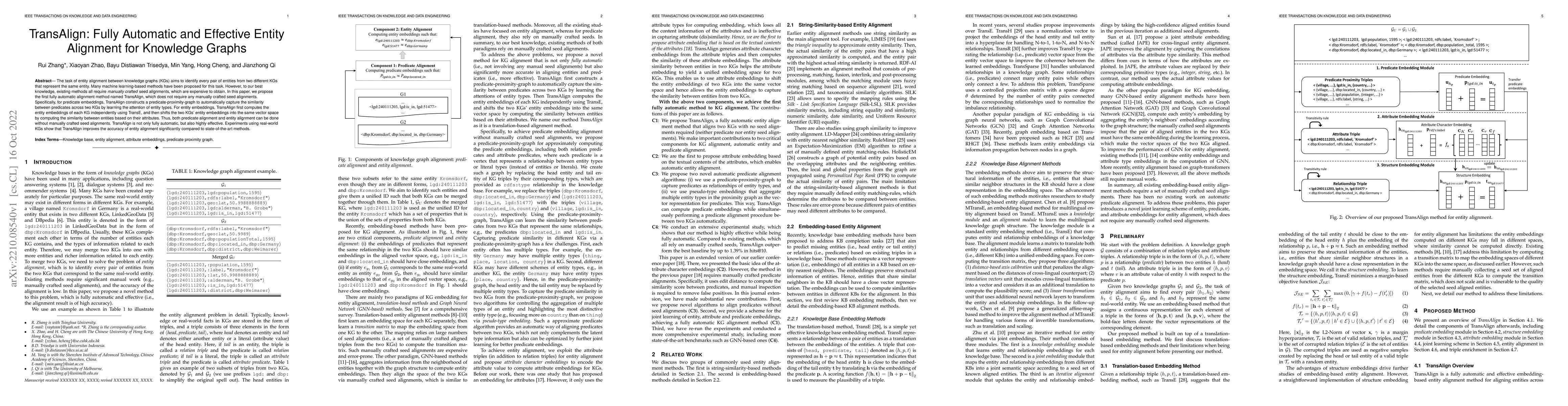 Thumbnail for TransAlign: Fully Automatic and Effective Entity Alignment for Knowledge
  Graphs