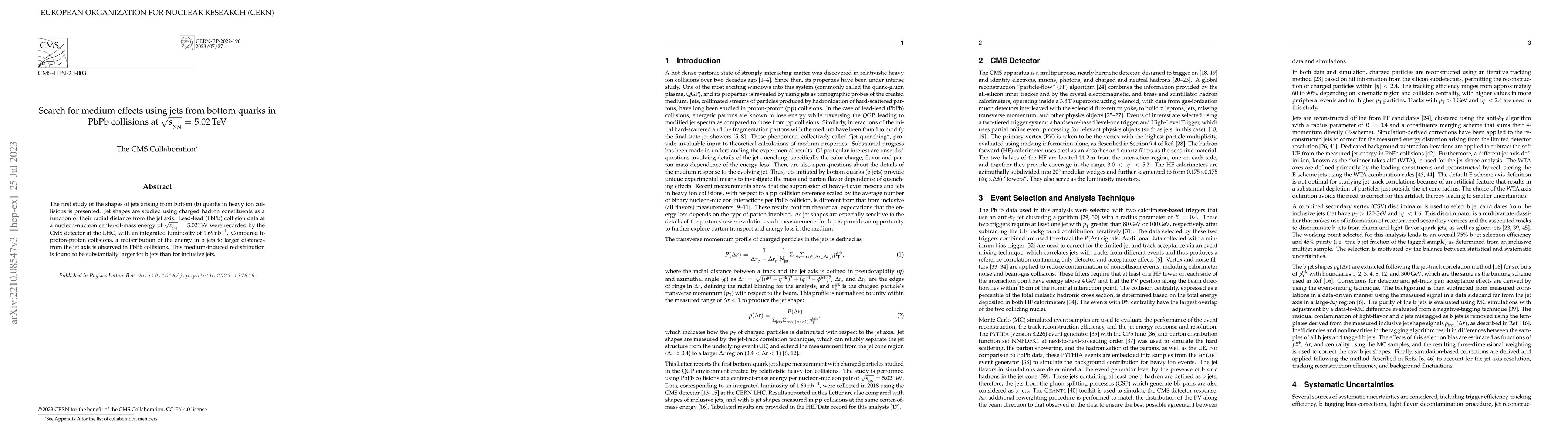 Thumbnail for Search for medium effects using jets from bottom quarks in PbPb
  collisions at $\sqrt{s_\mathrm{NN}}$ = 5.02 TeV