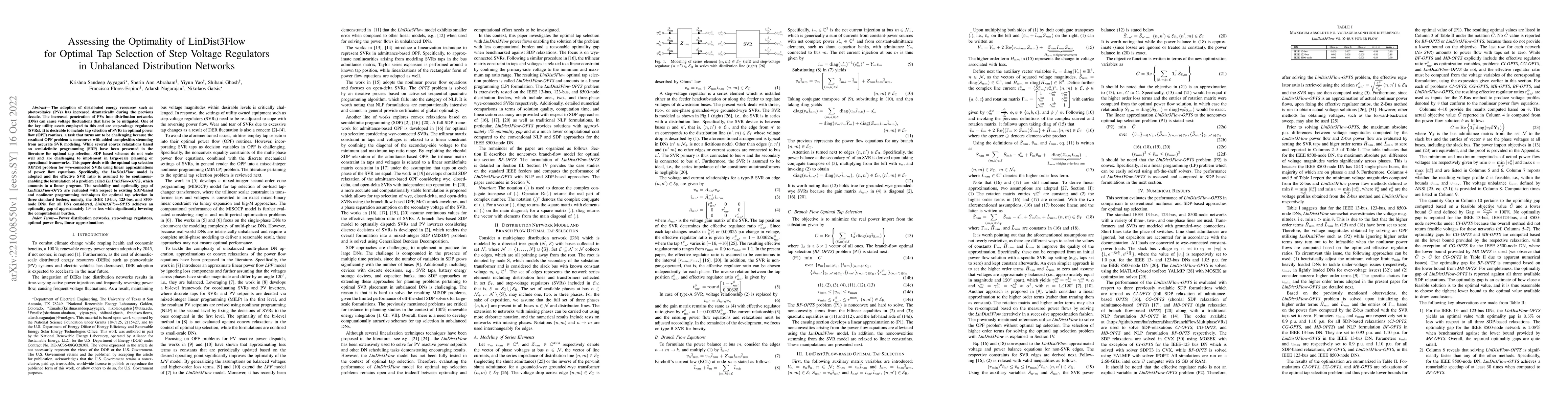 Thumbnail for Assessing the Optimality of LinDist3Flow for Optimal Tap Selection of
  Step Voltage Regulators in Unbalanced Distribution Networks