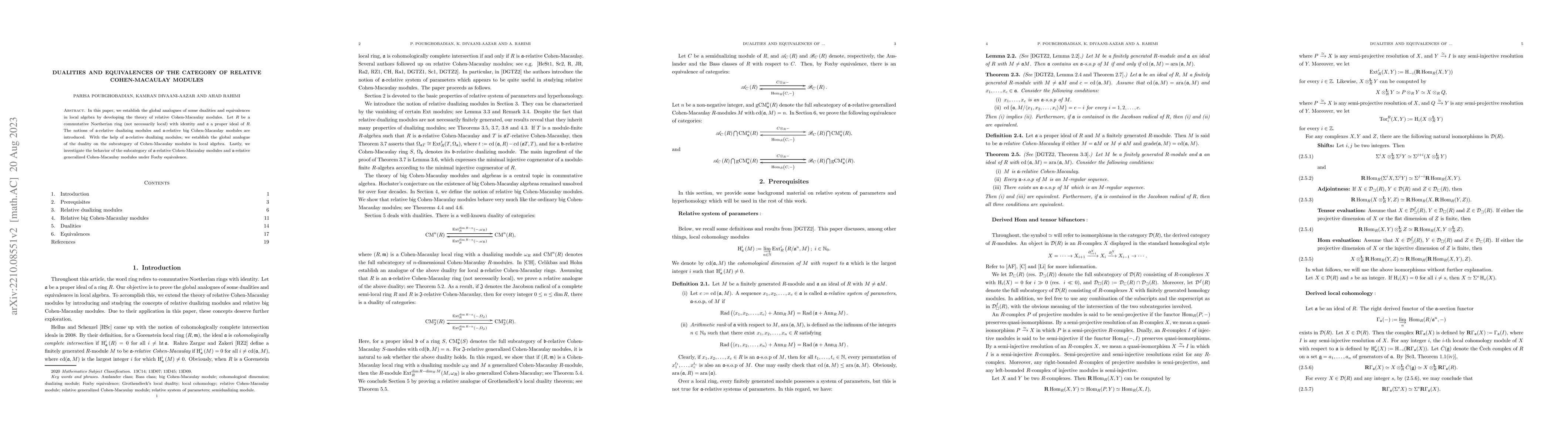 Thumbnail for Dualities and equivalences of the category of relative Cohen-Macaulay
  modules