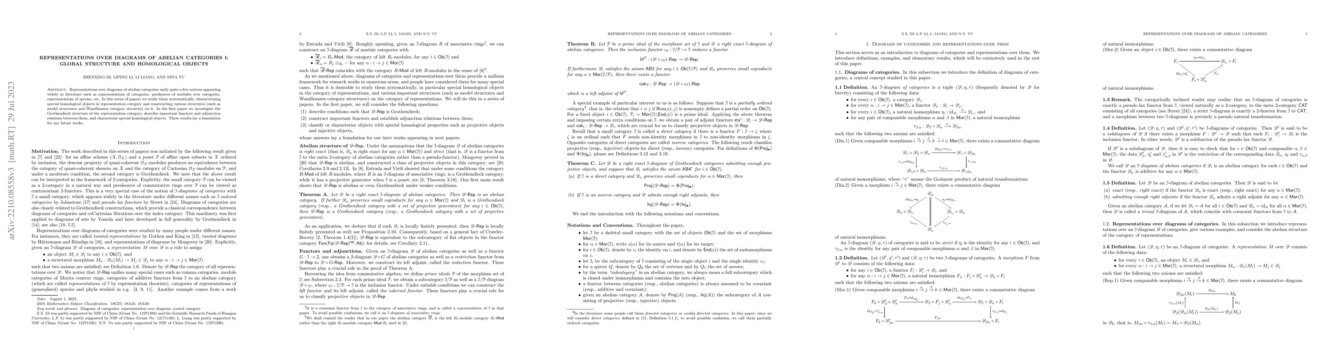 Thumbnail for Representations over diagrams of abelian categories I: Global structure
  and homological objects