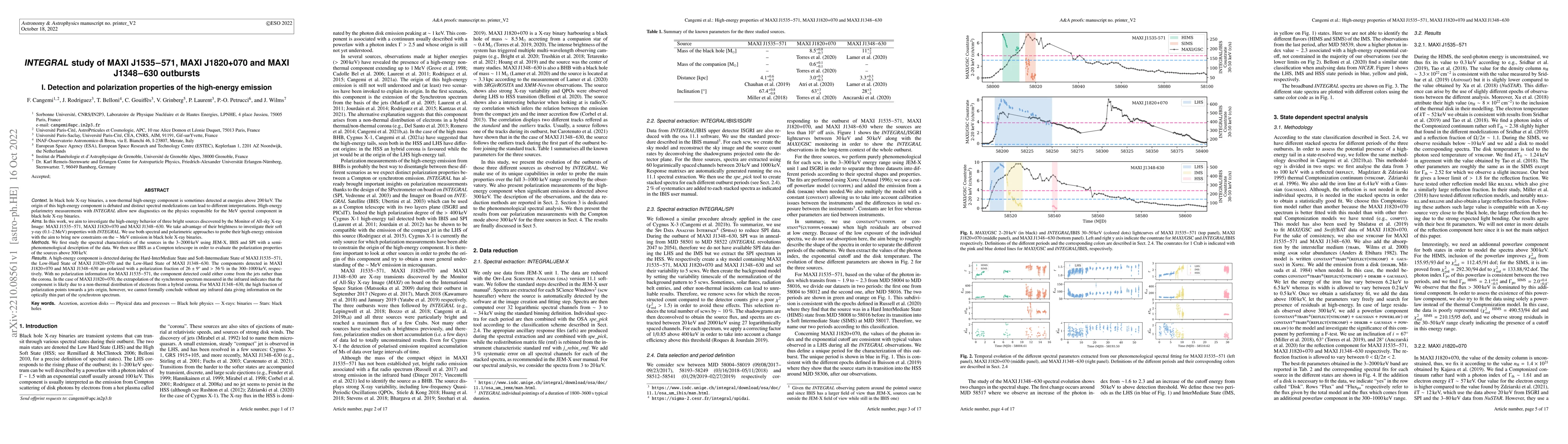 Thumbnail for INTEGRAL study of MAXI J1535-571, MAXI J1820+070 and MAXI J1348-630
  outbursts -- I. Detection and polarization properties of the high-energy
  emission