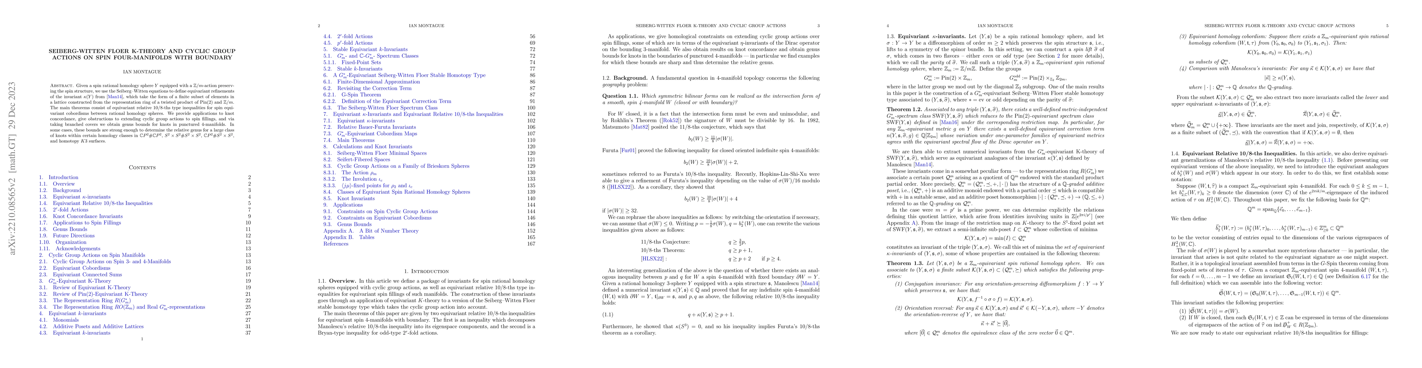 Thumbnail for Seiberg-Witten Floer K-theory and cyclic group actions on spin
  four-manifolds with boundary