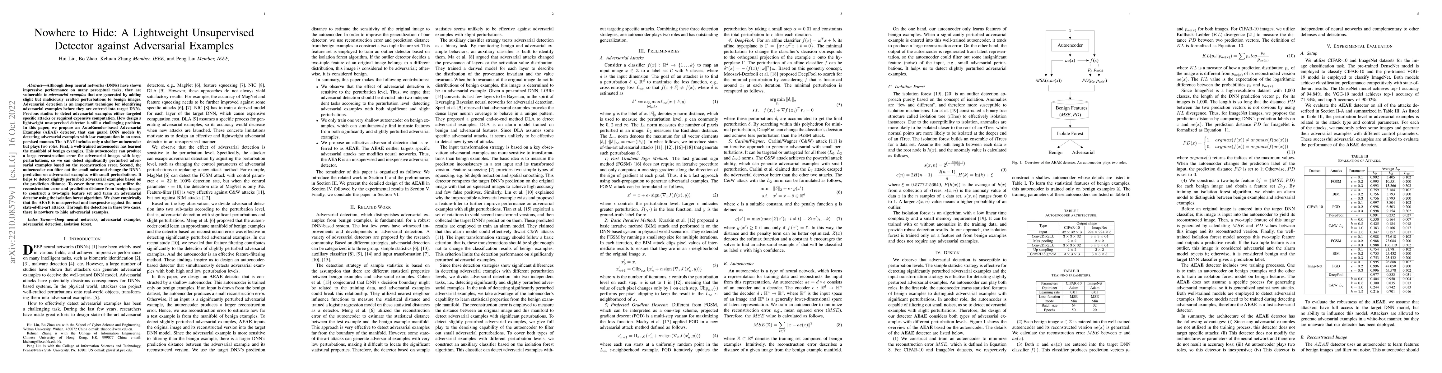 Thumbnail for Nowhere to Hide: A Lightweight Unsupervised Detector against Adversarial
  Examples