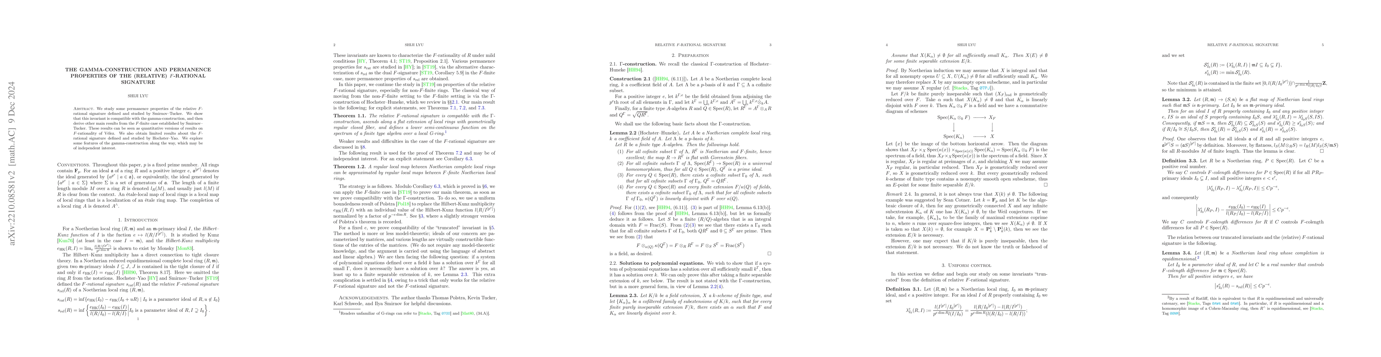 Thumbnail for The gamma-construction and permanence properties of the (relative)
  $F$-rational signature