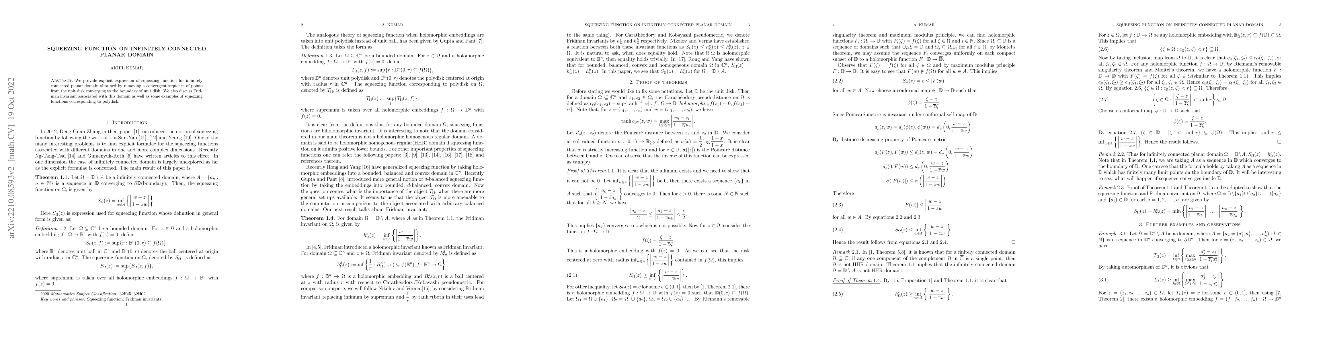 Thumbnail for Squeezing Function on Infinitely Connected Planar Domain